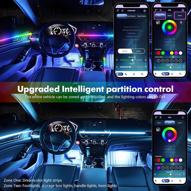 WEBUPAR New Version Dreamcolor Acrylic Car Interior Lights 10 in 1 RGB LED Strip Lights APP Control Zoned Control System 252 Color Modes DIY Fiber Optic Ambient Lighting Kits Music Car Neon Lights - Image 2